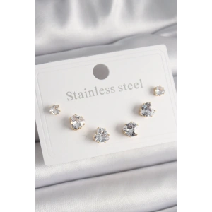 316L Çelik Gold Renk Zirkon Taşlı Kalp Model Kadın Küpe Seti - TJ-BKP9880