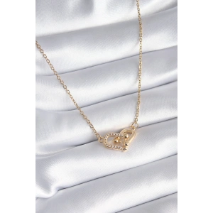 316L Çelik Gold Renk Zirkon Taşlı Model Kadın Kolye - TJ-BKO8252