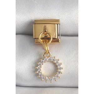 316L Çelik Gold Renk Zirkon Taşlı Sallantı Güneş Model Nomination Charm - TJ-BC1353