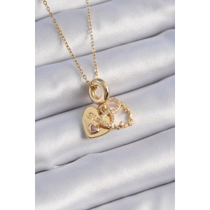316L Çelik Gold Renk Zirkon Taşlı Sonsuzluk Kalp Figür Charm Model Kadın Kolye - TJ-BKO9310