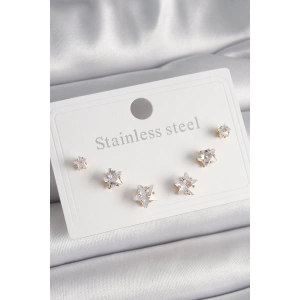 316L Çelik Gold Renk Zirkon Taşlı Yıldız Model Kadın Küpe Seti - TJ-BKP9882