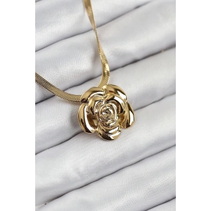 316L Çelik Gül Figürlü İtalyan Zincir Model Gold Renk Kadın Kolye - TJ-BKO10513