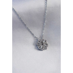 316L Çelik Gümüş Renk Açılır Yonca Model Kadın Kolye - TJ-BKO7291