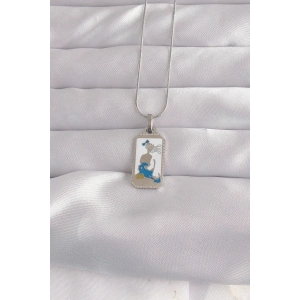 316L Çelik Gümüş Renk Beyaz Mineli Kız Figür Tarot Kolye