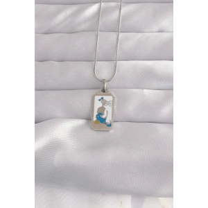 316L Çelik Gümüş Renk Beyaz Mineli Kız Figür Tarot Kolye - TJ-BKO9049