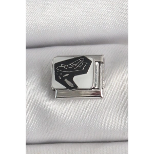 316L Çelik Gümüş Renk Beyaz Siyah Uçak İşlemeli Portre Model Nomination Charm - TJ-BC1395