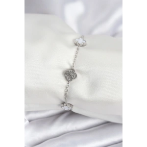 316L Çelik Gümüş Renk Beyaz ve Zirkon Taşlı Baby Boy Yonca Kadın Bileklik