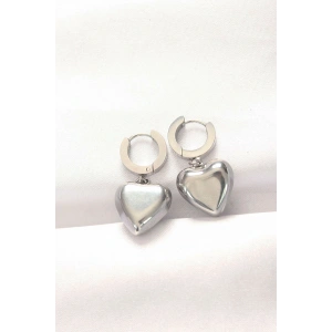 316L Çelik Gümüş Renk Bombeli Kalp Tasarımlı Küpe