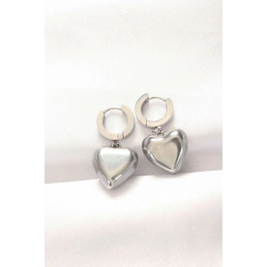 316L Çelik Gümüş Renk Bombeli Kalp Tasarımlı Küpe - TJ-BKP8903