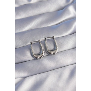 316L Çelik Gümüş Renk Dikdörtgen Tasarımlı Tırtıklı Küpe