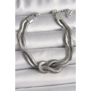 316L Çelik Gümüş Renk Düğüm Model Kadın Bileklik - TJ-BB6711