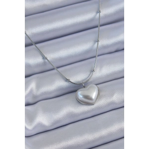 316L Çelik Gümüş Renk İncili Kalp Model Minimal Top Detay Kadın Kolye - TJ-BKO7614