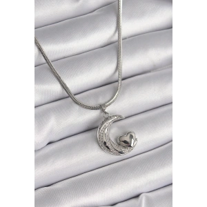 316L Çelik Gümüş Renk İtalyan Zincir Zirkon Taşlı Halil Figür Kalp Detay Kadın Kolye