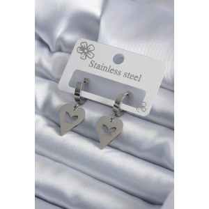 316L Çelik Gümüş Renk Kalp Model İşleme Kadın Küpe - TJ-BKP7950