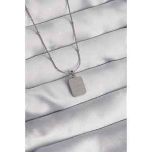 316L Çelik Gümüş Renk Kare Charm Model Kolye