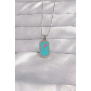 316L Çelik Gümüş Renk Mavi Mineli Tarot Kolye - TJ-BKO9046