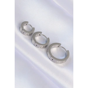 316L Çelik Gümüş Renk Model 3lü Halka Küpe - TJ-BKP9010