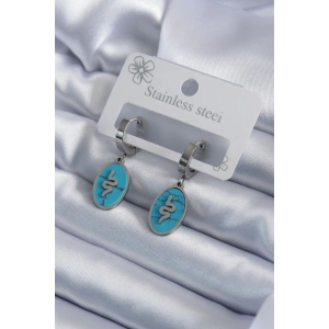 316L Çelik Gümüş Renk Oval Mavi Taşlı Yılan Figür Kadın Küpe - TJ-BKP7940
