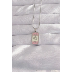 316L Çelik Gümüş Renk Pembe Mineli Ay Figür Tarot Kolye