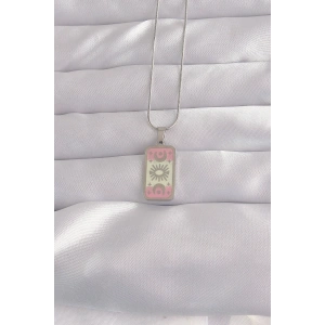 316L Çelik Gümüş Renk Pembe Mineli Ay Figür Tarot Kolye - TJ-BKO9045