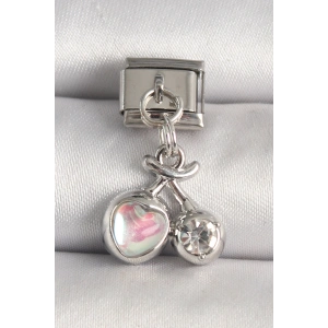 316L Çelik Gümüş Renk Pembe Mineli Kalp Zirkon Taş Detay Nomination Charm - TJ-BC1240
