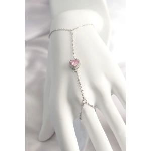 316L Çelik Gümüş Renk Pembe Zirkon Taşlı Kalp Şahmeran - TJ-SN552