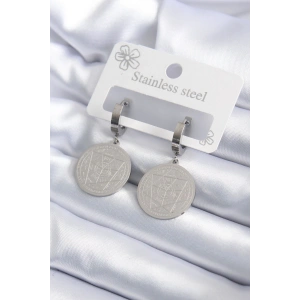 316L Çelik Gümüş Renk Pentagram İşleme Model Kadın Küpe