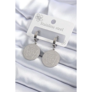 316L Çelik Gümüş Renk Pentagram İşleme Model Kadın Küpe - TJ-BKP7924