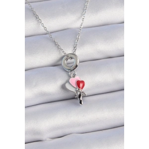 316L Çelik Gümüş Renk Renkli Kalp Figür Charm Model Kadın Kolye