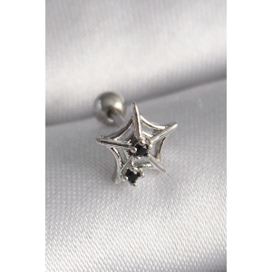 316L Çelik Gümüş Renk Siyah Zirkon Taş Detay Örümcek Ağ Model Tragus Piercing