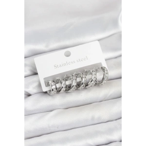 316L Çelik Gümüş Renk Su Yolu Halka Küpe Seti