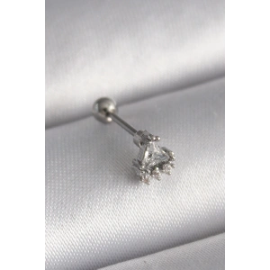 316L Çelik Gümüş Renk Üçgen Zirkon Taşlı Tragus Piercing - TJ-PR1239