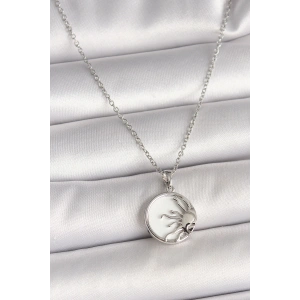 316L Çelik Gümüş Renk Zincir Beyaz Mineli Gün Batımı Model Kadın Kolye