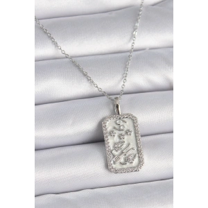 316L Çelik Gümüş Renk Zincir Burcu Zirkon Taşlı Kadın Kolye - TJ-BKO9448