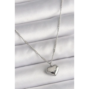 316L Çelik Gümüş Renk Zincir Love İşleme Kalp Figür Kadın Kolye