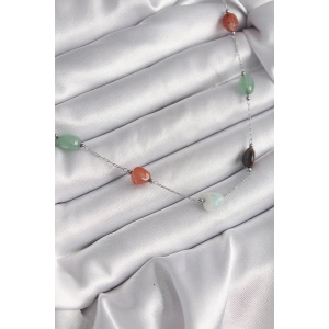 316L Çelik Gümüş Renk Zincir Renkli Doğaltaş Model Kadın Kolye