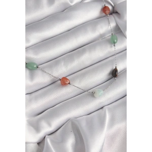 316L Çelik Gümüş Renk Zincir Renkli Doğaltaş Model Kadın Kolye - TJ-BKO9660