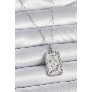 316L Çelik Gümüş Renk Zincir Yay Burcu Zirkon Taşlı Kadın Kolye - TJ-BKO9450