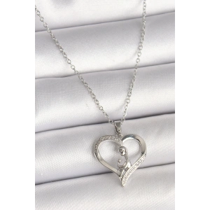 316L Çelik Gümüş Renk Zincir Zirkon Taş Detaylı Kalp Model Kadın Kolye - TJ-BKO9854