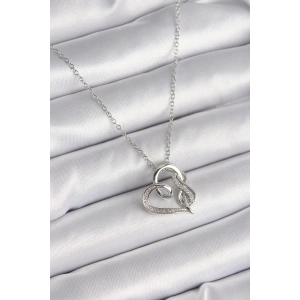 316L Çelik Gümüş Renk Zincir Zirkon Taş Detaylı Kalp Model Sonsuzluk Detay Kadın Kolye - TJ-BKO9584