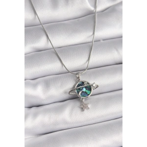 316L Çelik Gümüş Renk Zincir Zirkon Taşlı Gezegen Model Kadın Kolye