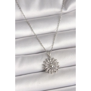 316L Çelik Gümüş Renk Zincir Zirkon Taşlı Güneş Model Kadın Kolye - TJ-BKO9967