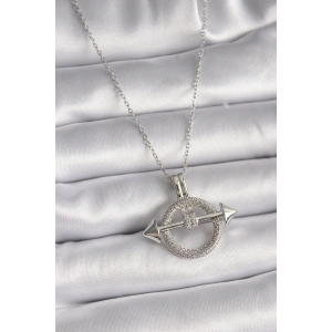 316L Çelik Gümüş Renk Zincir Zirkon Taşlı Halka Model Kadın Kolye - TJ-BKO9506