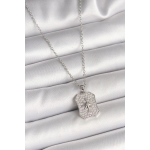 316L Çelik Gümüş Renk Zincir Zirkon Taşlı Kutup Yıldız İşlemeli Madalyon Model Kadın Kolye - TJ-BKO9943
