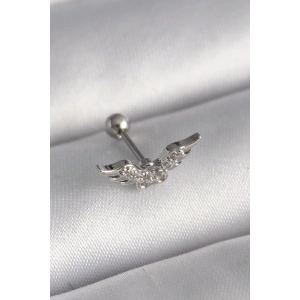316L Çelik Gümüş Renk Zirkon Taş Detay Kanat Model Tragus Piercing - TJ-PR1291
