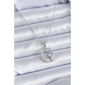 316L Çelik Gümüş Renk Zirkon Taşlı Ay Yıldız Model Kadın Kolye - TJ-BKO7689