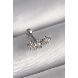 316L Çelik Gümüş Renk Zirkon Taşlı Çiçek Tragus Piercing