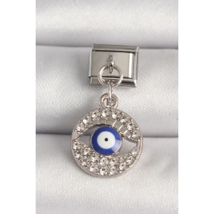 316L Çelik Gümüş Renk Zirkon Taşlı Göz Model Nazar Boncuk Detay Nomination Charm - TJ-BC1217