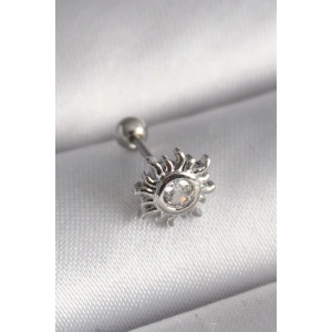 316L Çelik Gümüş Renk Zirkon Taşlı Güneş Tragus Piercing