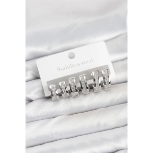 316L Çelik Gümüş Renk Zirkon Taşlı Halka Küpe Seti - TJ-BKP11527